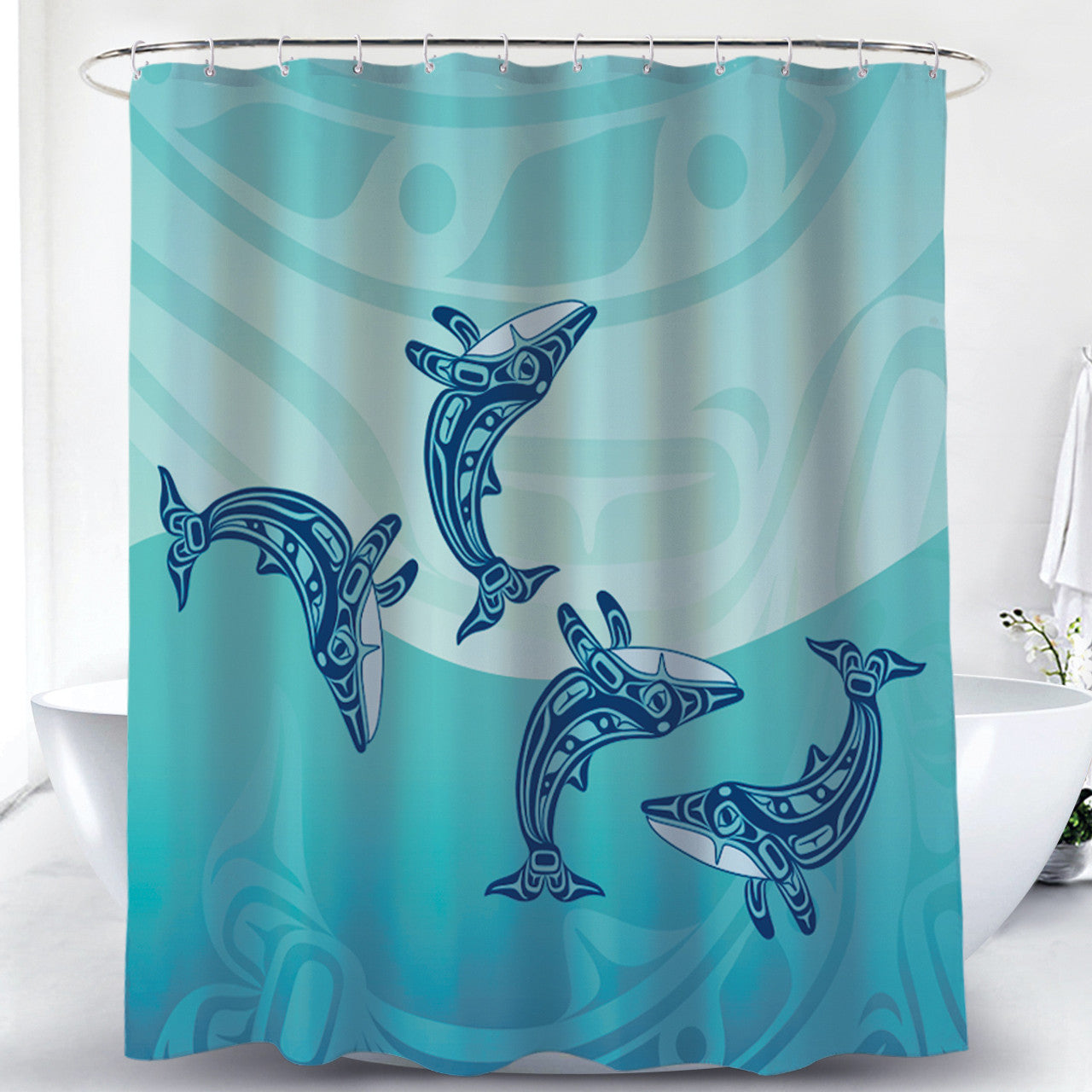 Indigenous Designed Shower Curtain -  Humpback Whale