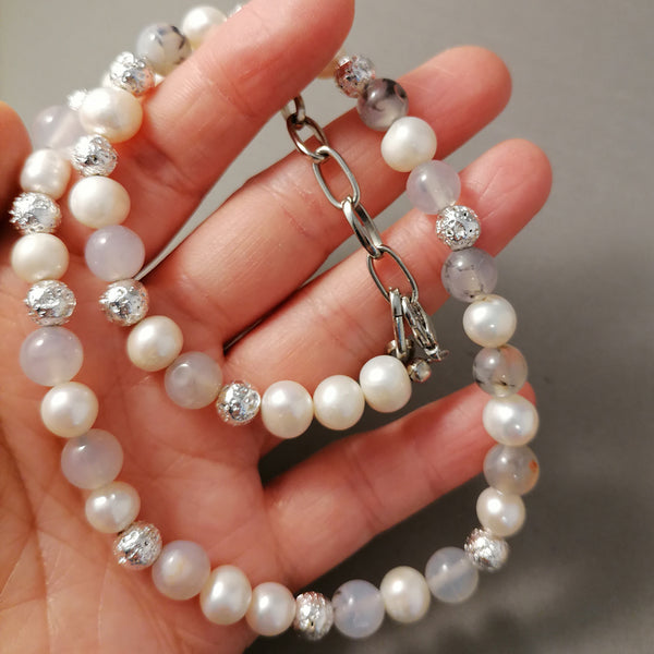 Handcrafted Freshwater Pearl &amp; Agate Necklace