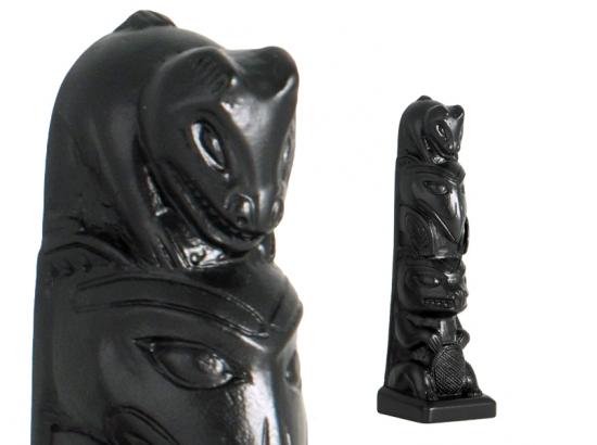 Black Stone Totem Pole: Bear, Raven and Beaver 4 1/2"H