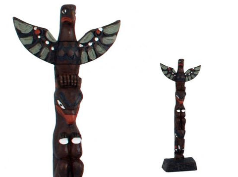 Handpainted Totem Pole:  Thunderbird, Bear and Raven 8"