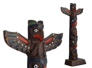 Handpainted Totem Pole: Thunderbird-Bear-Wolf 11"