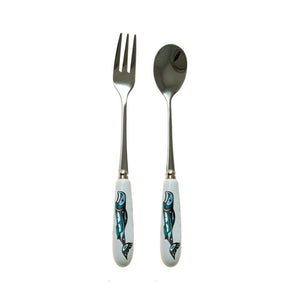 Ceramic Fork & Spoon Set Salmon
