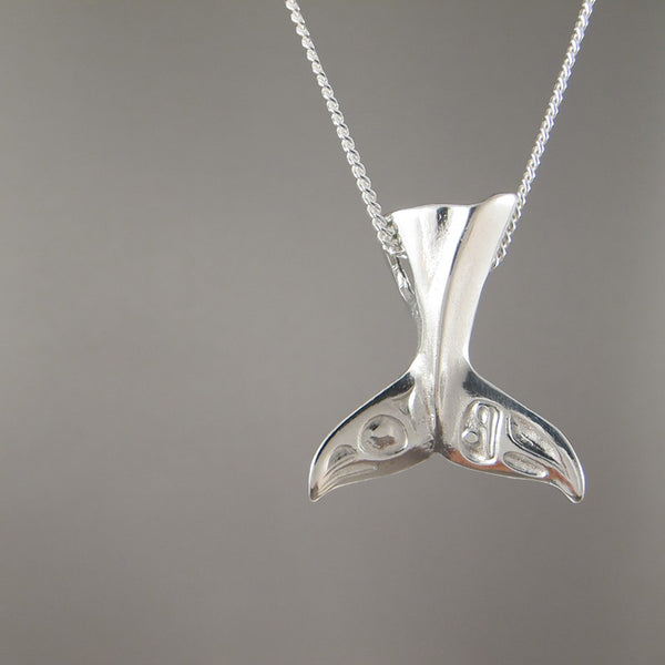 Silver Raven Whale Tail Pendant Necklace