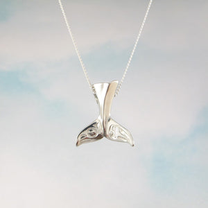 Silver Raven Whale Tail Pendant Necklace