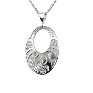Native Art Silver Necklace - Raven Wings