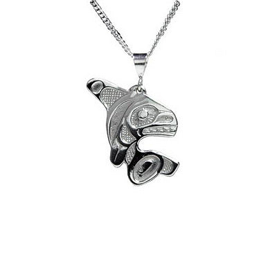 Native Art Silver Necklace - Orca