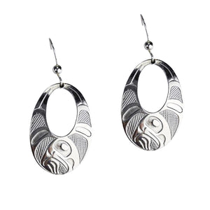 Native Art Silver Earrings - Raven Wing