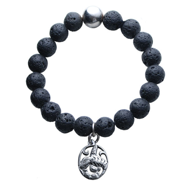 Lava Bead Bracelet with Silver Pewter Charm