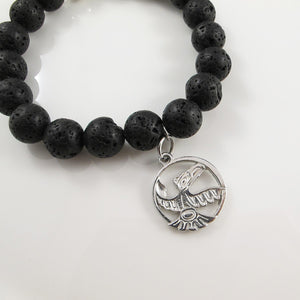 Lava Beads Bracelet with Frist Nation Art Charm - Raven
