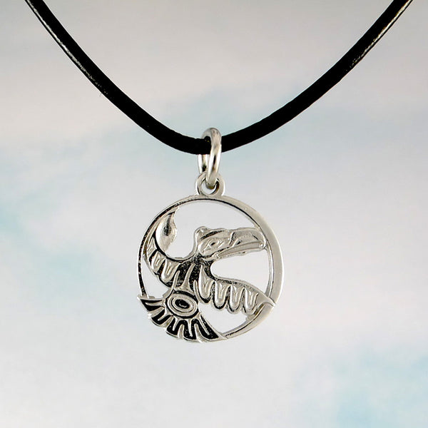 Leather Necklace with Silver Pewter Pendent - Raven