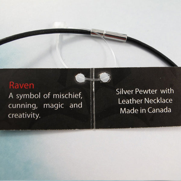Leather Necklace with Silver Pewter Pendent - Raven