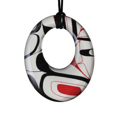 Silk Native Art Oval Pandent -  Red/Balck