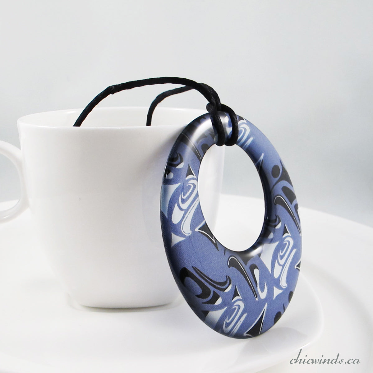Silk Native Art Oval Pendant - Blue