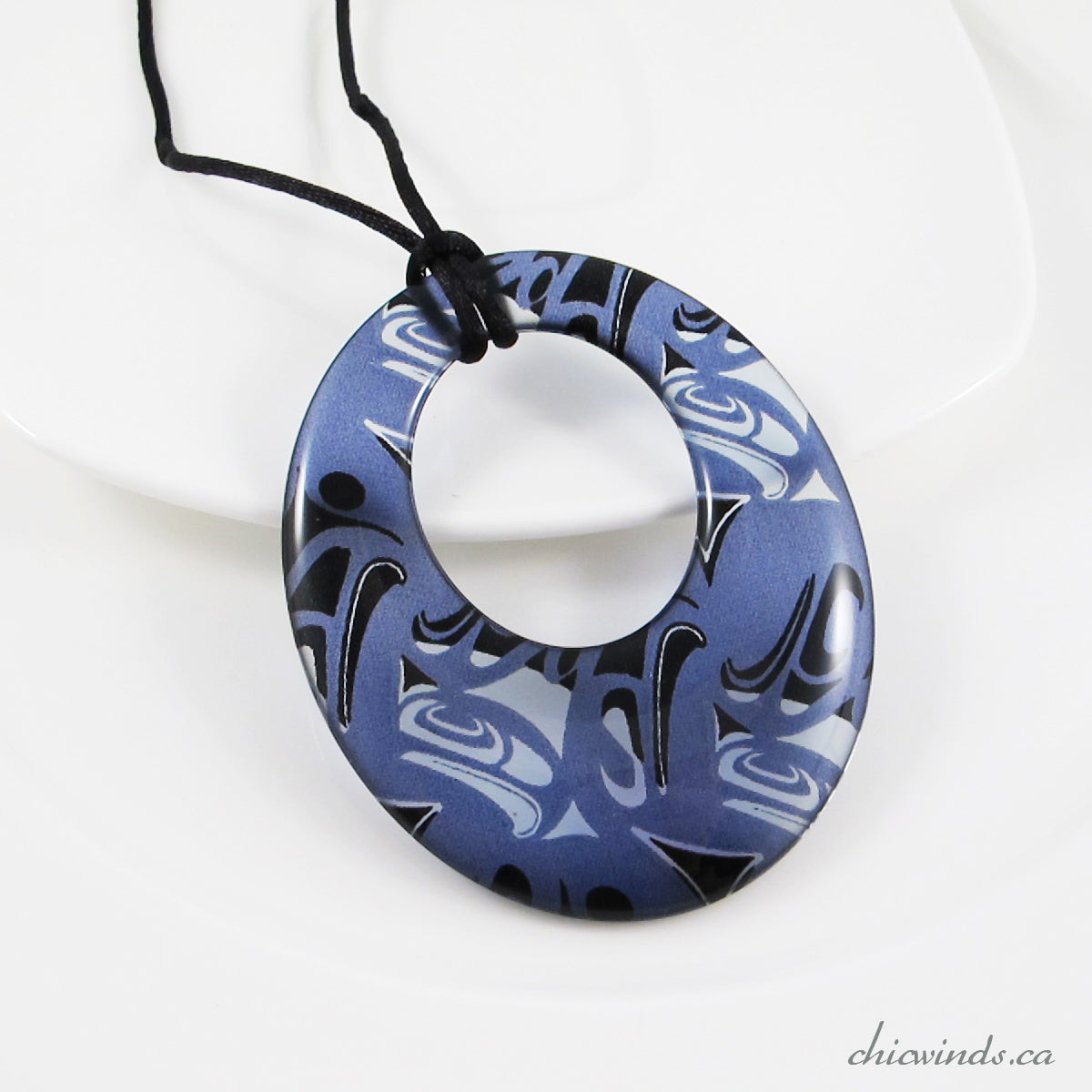 Silk Native Art Oval Pendant - Blue