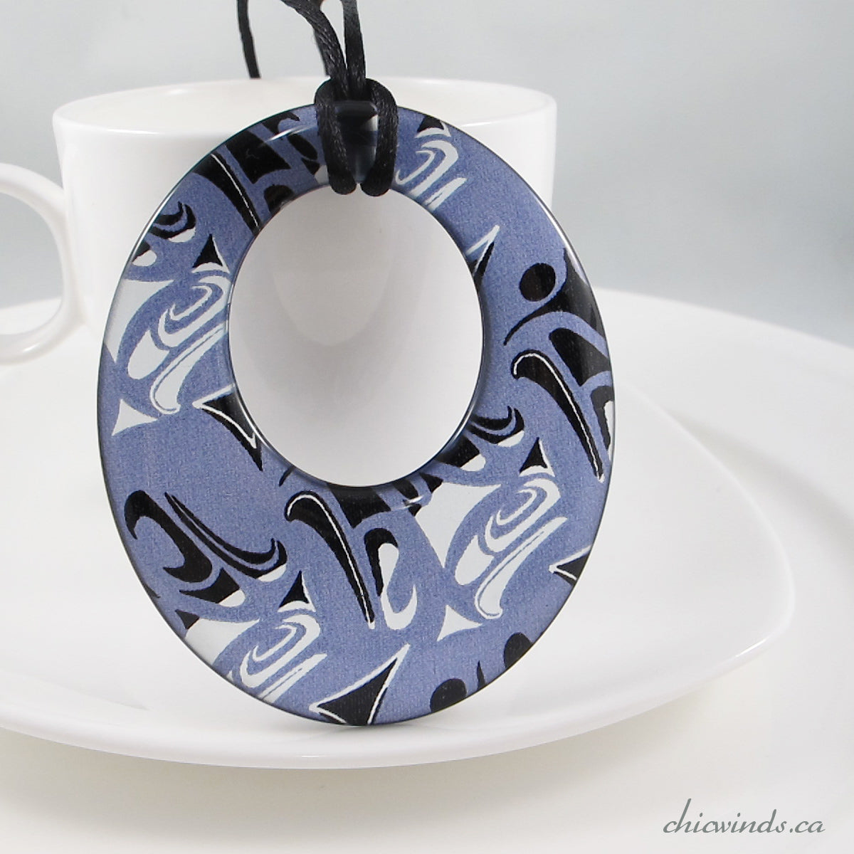 Silk Native Art Oval Pendant - Blue