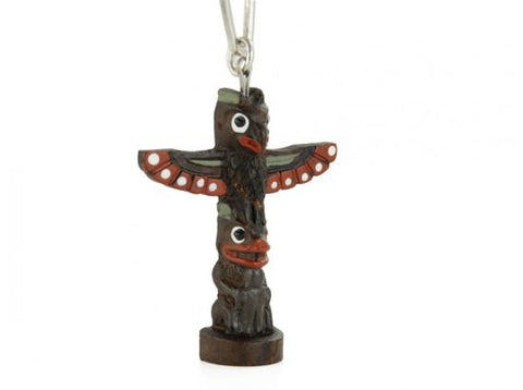 Handpainted Totem Pole Keychain: Thunderbird and Beaver