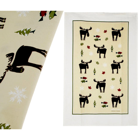 Cotton Tea Towel with Moose Design