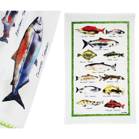 Cotton Tea Towel with Fish Design