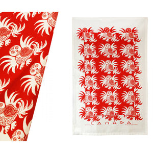Owl Cotton Tea Towel (Red)