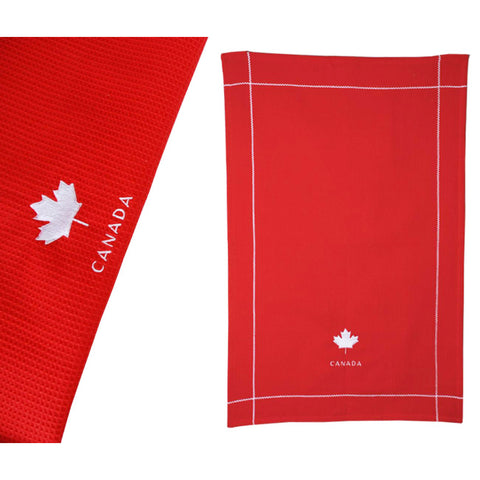 Flag Leaf Embroidered Waffle Tea Towel