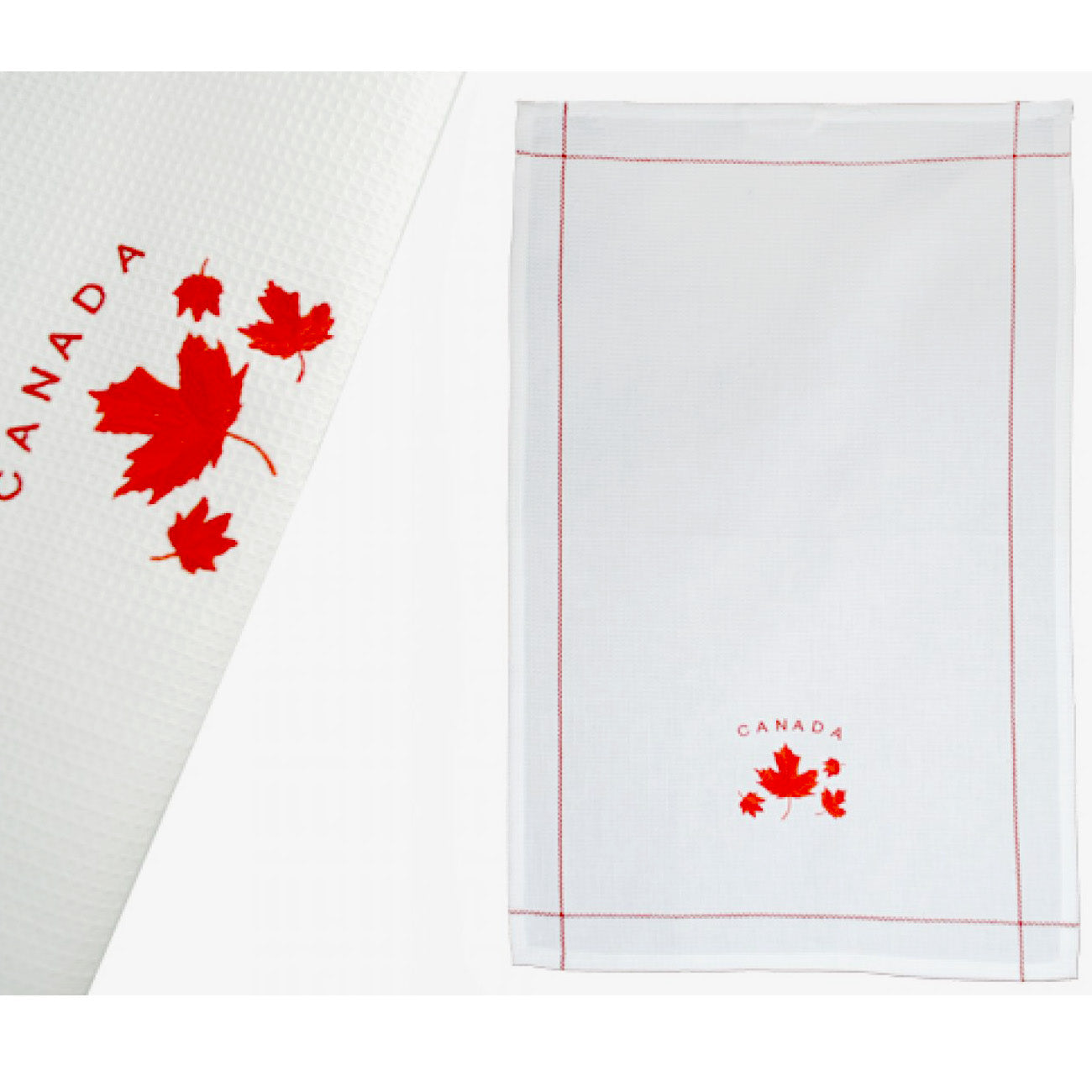 Tea Towel with Embroidered Maple Leaves