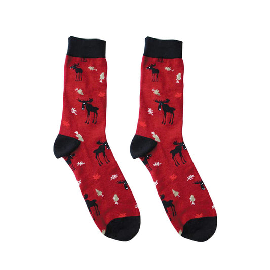 Cotton Socks - Moose (Red)