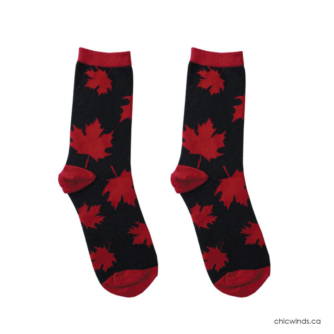 Cotton Socks - Maple Leaf (Red/Black)