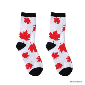 Cotton Socks - Maple Leaf (Red/White)