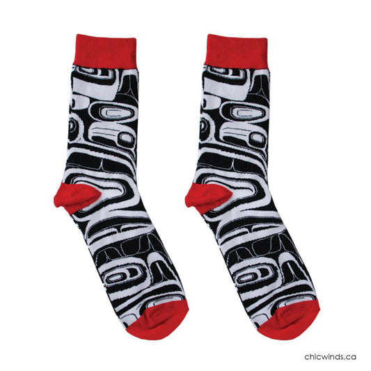 Cotton Socks - Raven by Kelly Robinson (Black/White/Red)
