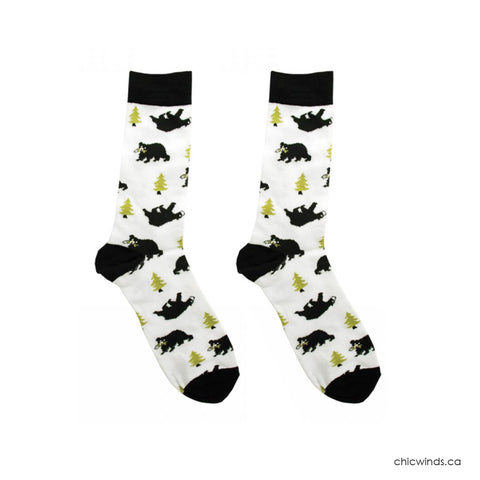 Cotton Socks - Black Bear (White)