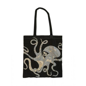 Octopus Black Cotton Shopping Bag by Andrew Williams