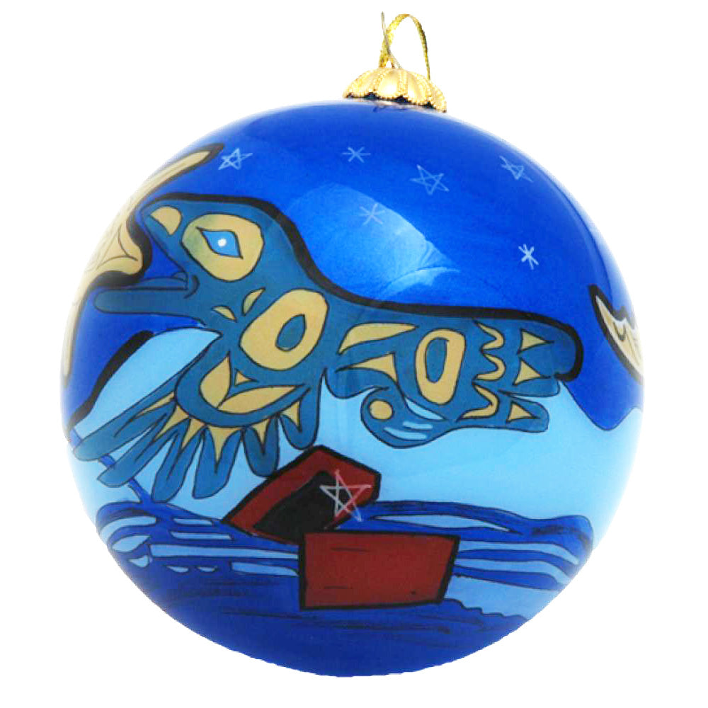Boxed inside hand painted Christmas Ball Ornament - Raven