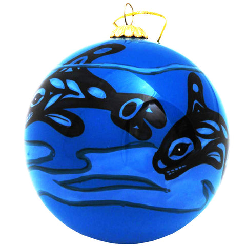 Boxed inside hand painted Christmas Ball Ornament - Whale
