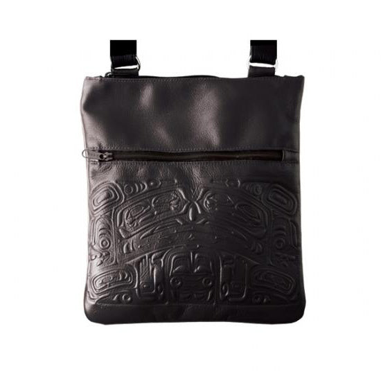 Embossed Leather Messenger Bag Bear Box (Black)