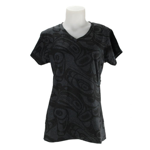 Kelly Robinson Whale Ladies All Over Print V-Neck T-Shirt (Charcoal)