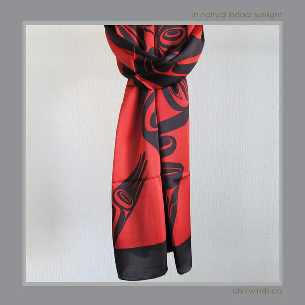 Dorothy Grant Native Art Silk Scarf - Eagle ( red )