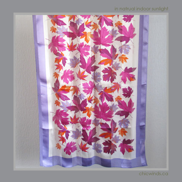 Maple Leaf Silk Scarf ( Purple )