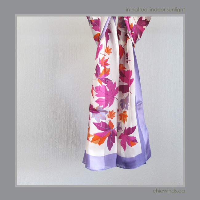 Maple Leaf Silk Scarf ( Purple )