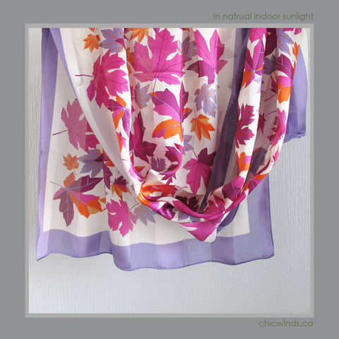 Maple Leaf Silk Scarf ( Purple )