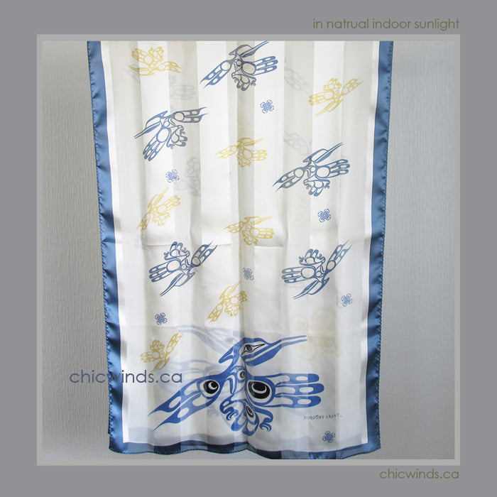 Hummingbird Silk Satin Scarf (Blue)
