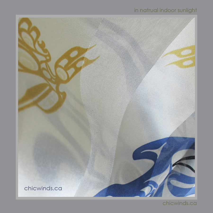 Hummingbird Silk Satin Scarf (Blue)