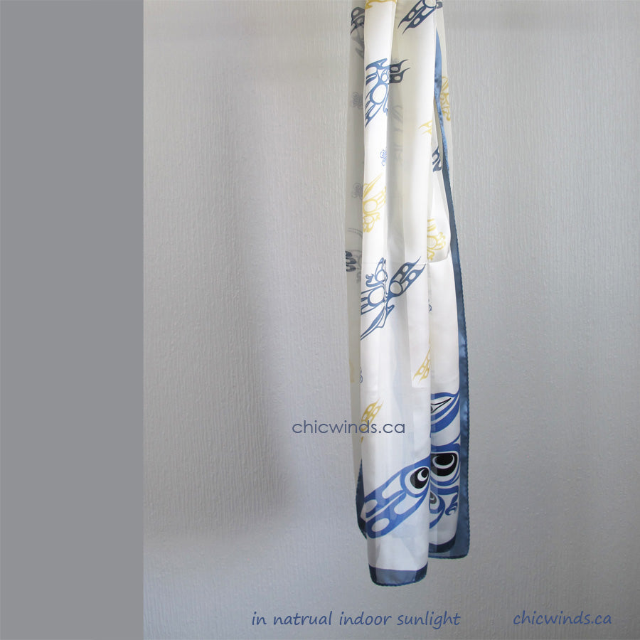 Hummingbird Silk Satin Scarf (Blue)