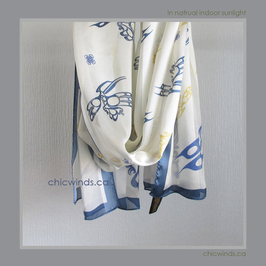 Hummingbird Silk Satin Scarf (Blue)