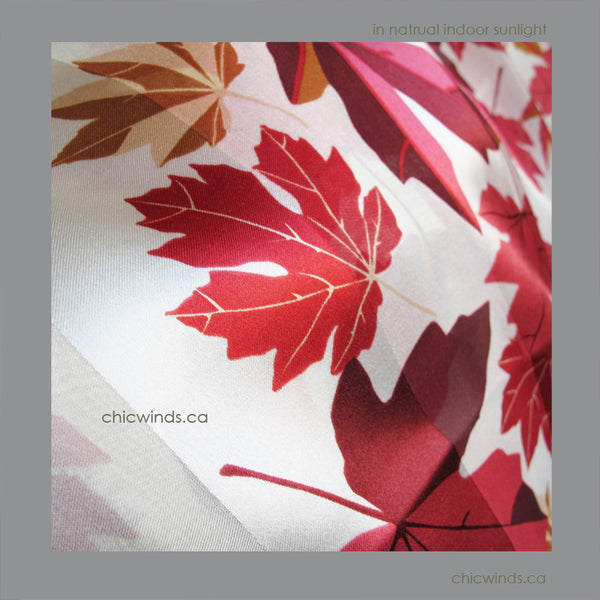 Maple Leaves Silk Scarf ( Red/White/Cream )