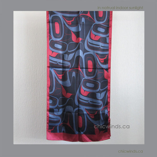 Abstract Eagle Silk Scarf (red/navy/black)