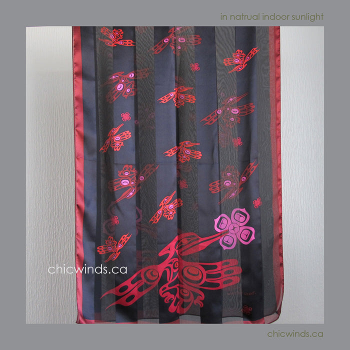 Dorothy Grant Hummingbird Silk Scarf (red+black)