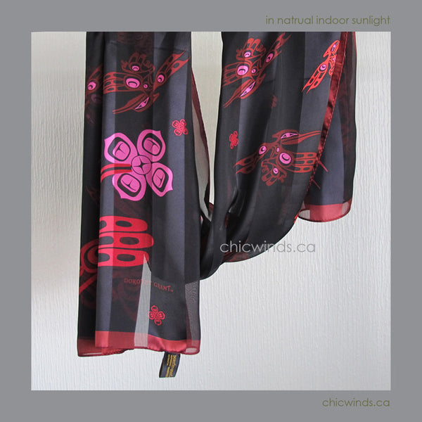 Dorothy Grant Hummingbird Silk Scarf (red+black)