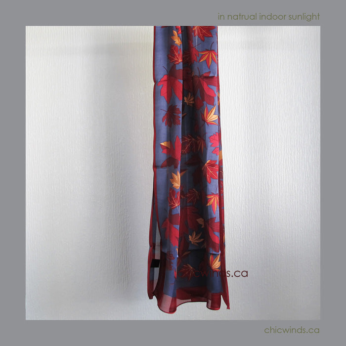Maple Leaves Silk Scarf ( Red/Navy/Gold)