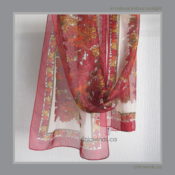 Maple Leaf Chiffon Scarf (red/ceam)