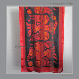 Bill Helin Native Art Silk Scarf - Raven (Burnt Red)